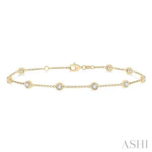 1.00 ctw Circular Mount Round Cut Diamond Station Bracelet in 14K Yellow Gold