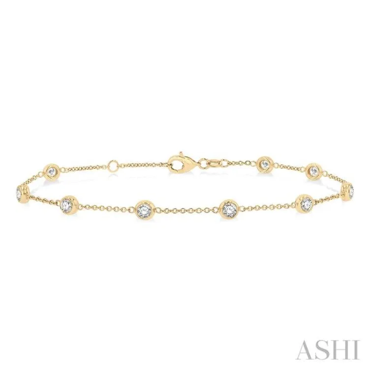 1.00 ctw Circular Mount Round Cut Diamond Station Bracelet in 14K Yellow Gold