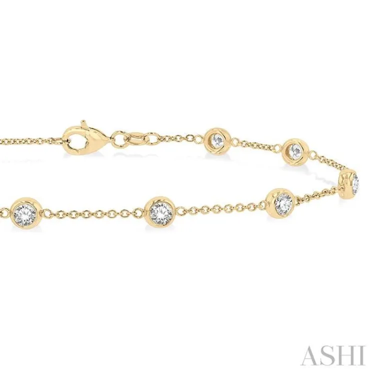 1.00 ctw Circular Mount Round Cut Diamond Station Bracelet in 14K Yellow Gold
