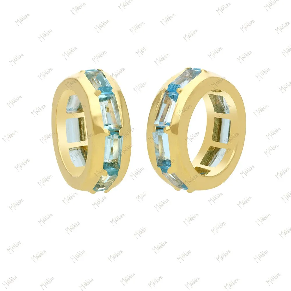 14k Gold Blue Sapphire Rondelle Bead / Roundel Bead Charm 4.40x12.20mm
