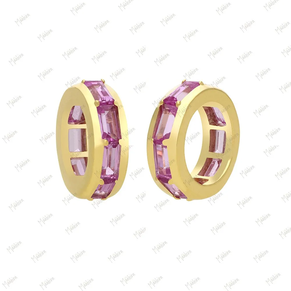 14k Gold Blue Sapphire Rondelle Bead / Roundel Bead Charm 4.40x12.20mm