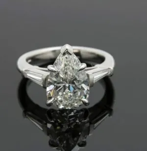 3 Ct Pear Cut Brilliant Moissanite Engagement Promise Ring Solid 14k White Gold