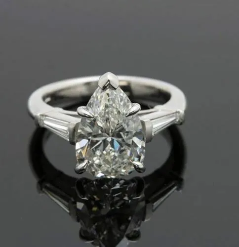 3 Ct Pear Cut Brilliant Moissanite Engagement Promise Ring Solid 14k White Gold