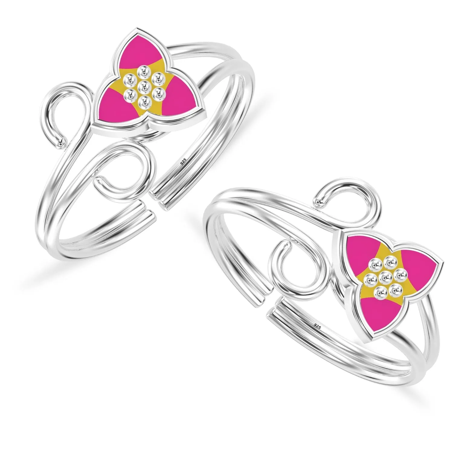925 Sterling Silver Designer Enamel Floral Toerings for Women