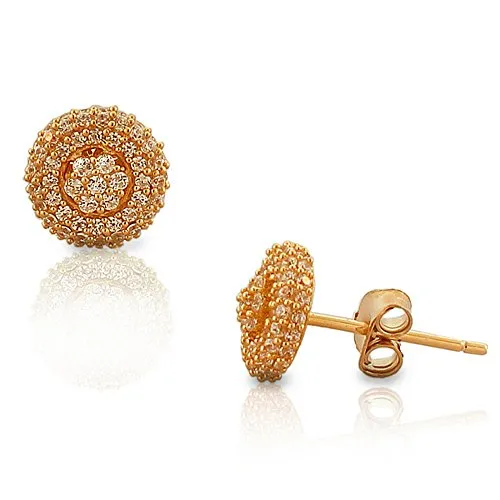 925 Sterling Silver Yellow Gold-Tone White CZ Womens Round Stud Earrings