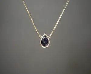 Blue Sapphire Pear Pendant Necklace