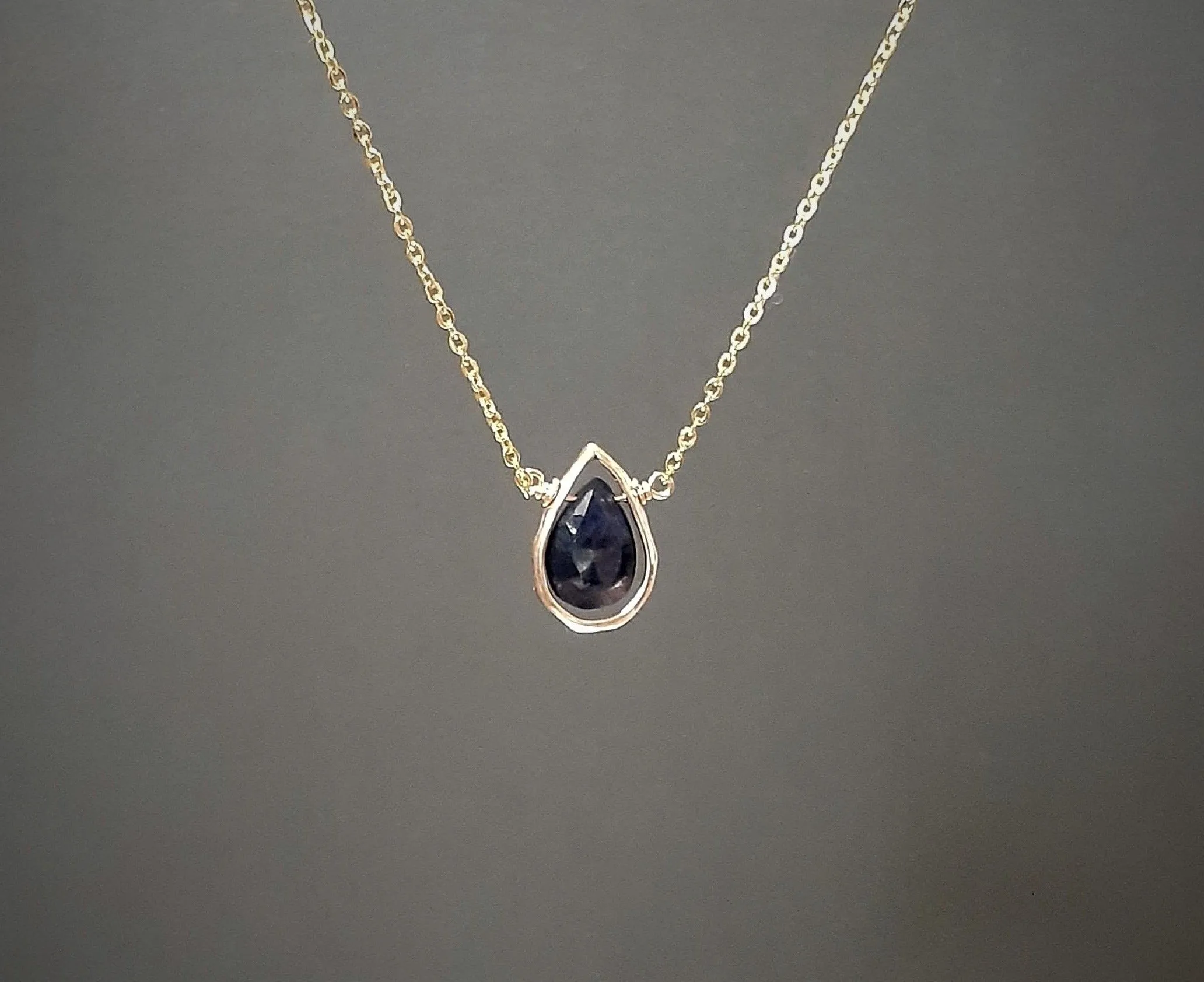 Blue Sapphire Pear Pendant Necklace