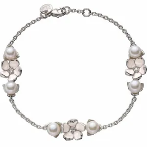 Cherry Blossom Pearl/Diamond Flower Bracelet - Silver - CB022.SSWHBOS