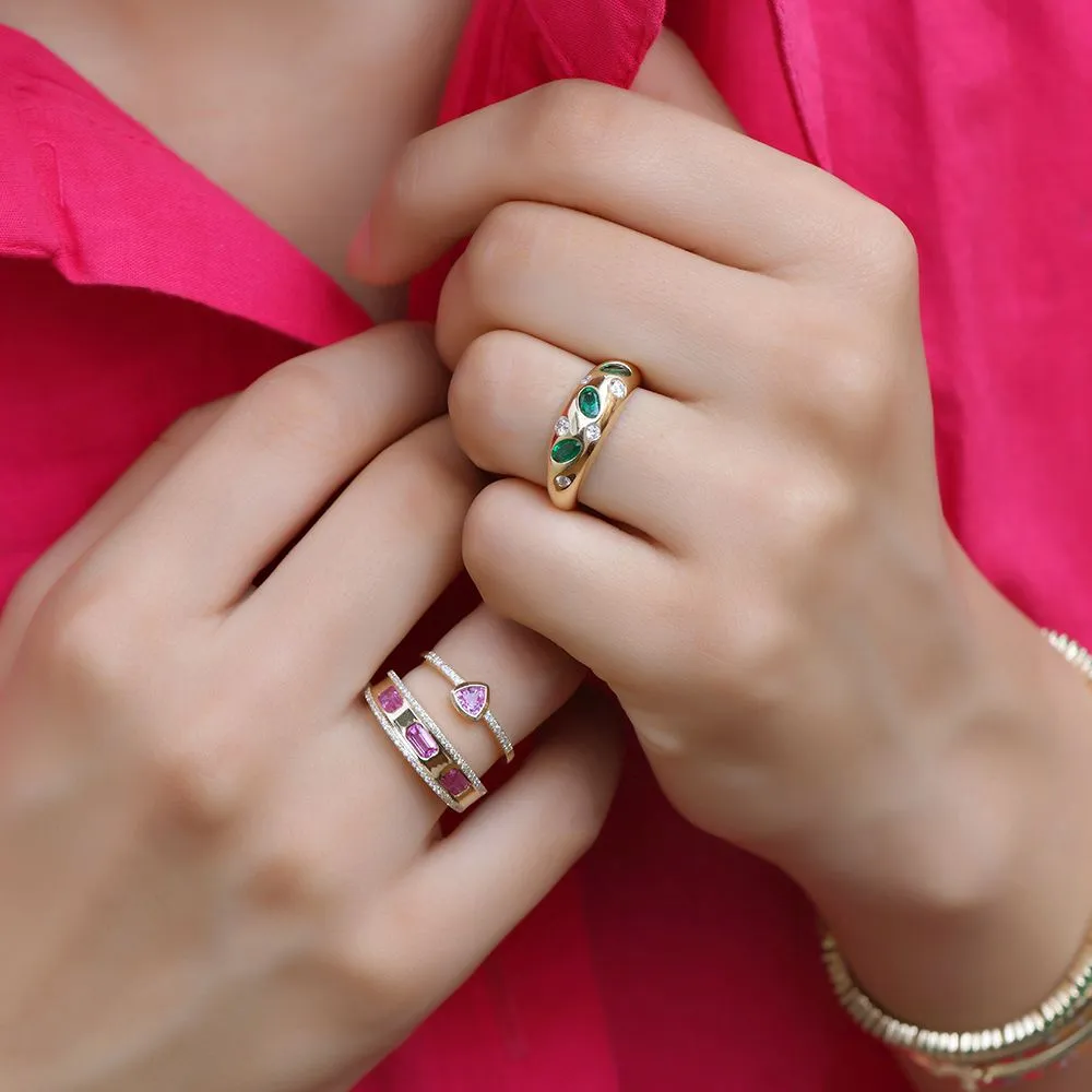 Diamond and Pink Sapphire Band Ring in US Size 7