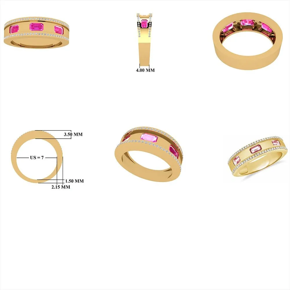 Diamond and Pink Sapphire Band Ring in US Size 7