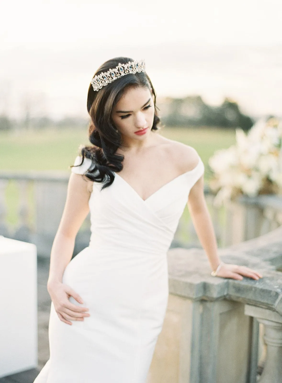 GRAND SERENA Rose Gold Tiara with London Blue Accent Stones and Pearls