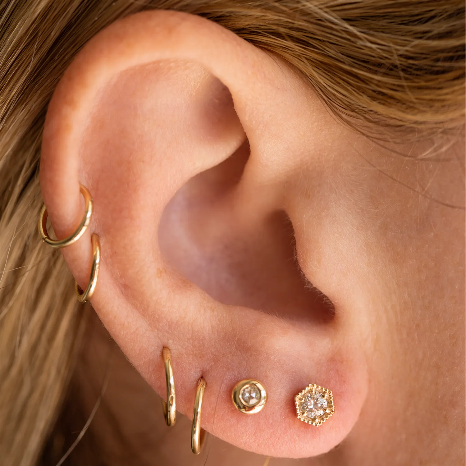 Hexagon Diamond Stud Earrings