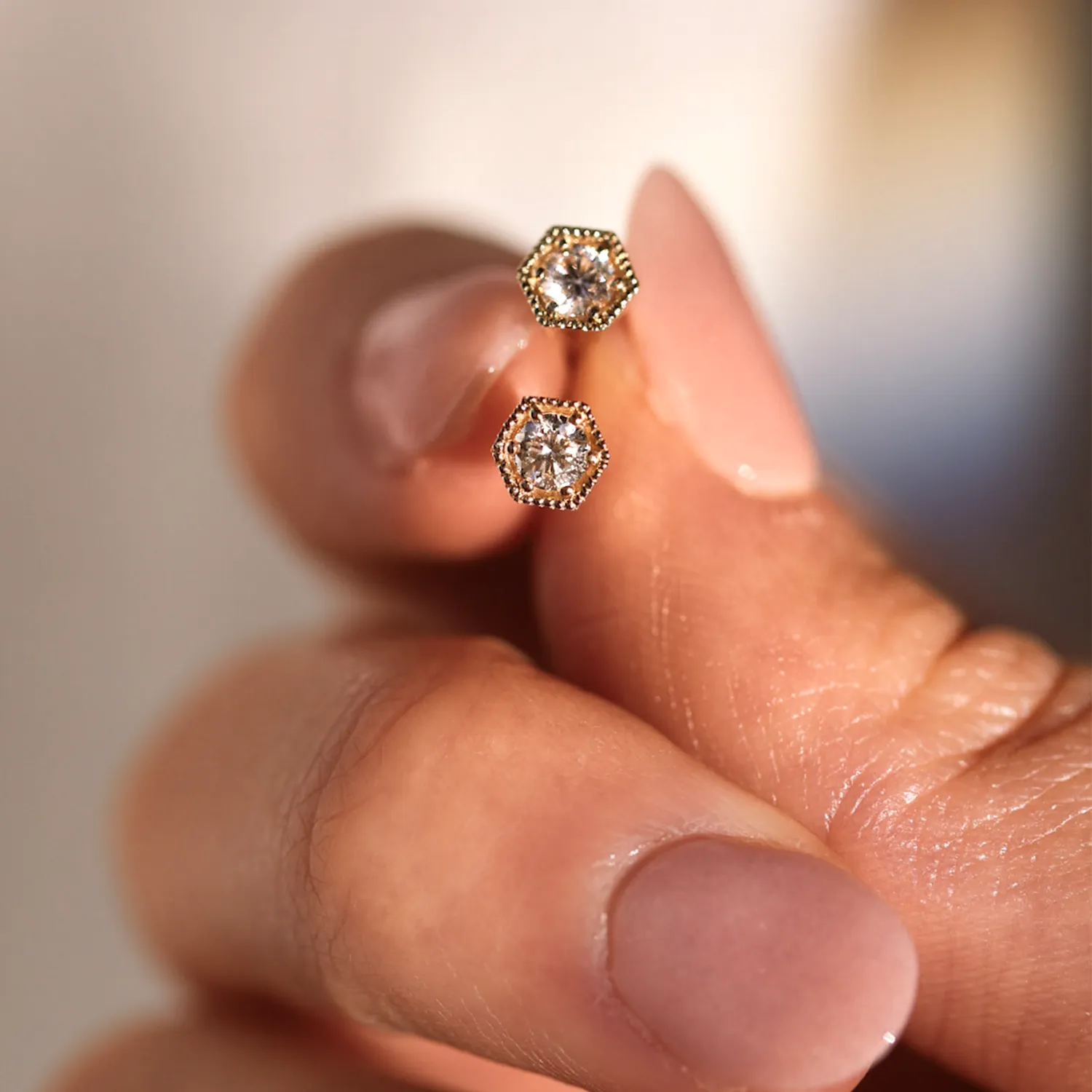Hexagon Diamond Stud Earrings