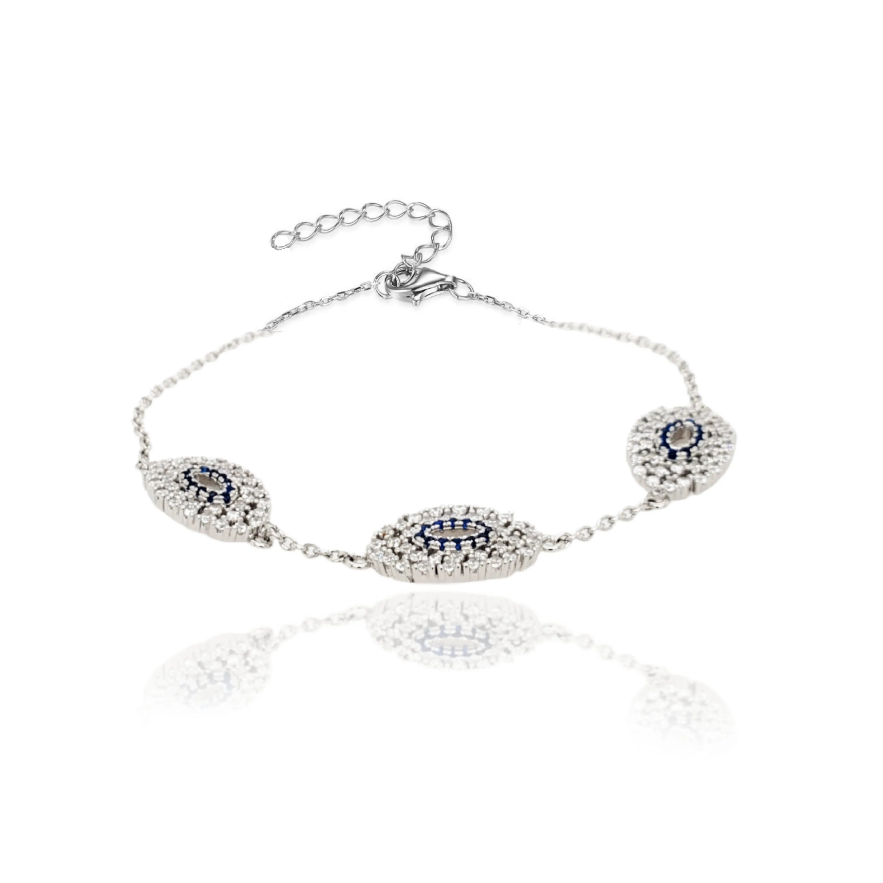 Sterling Silver Clear and Blue CZ Ovals Bracelet