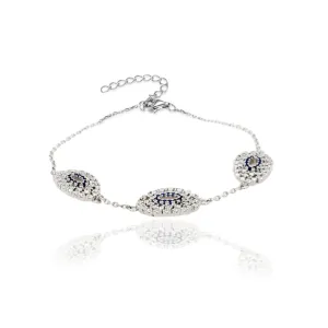 Sterling Silver Clear and Blue CZ Ovals Bracelet