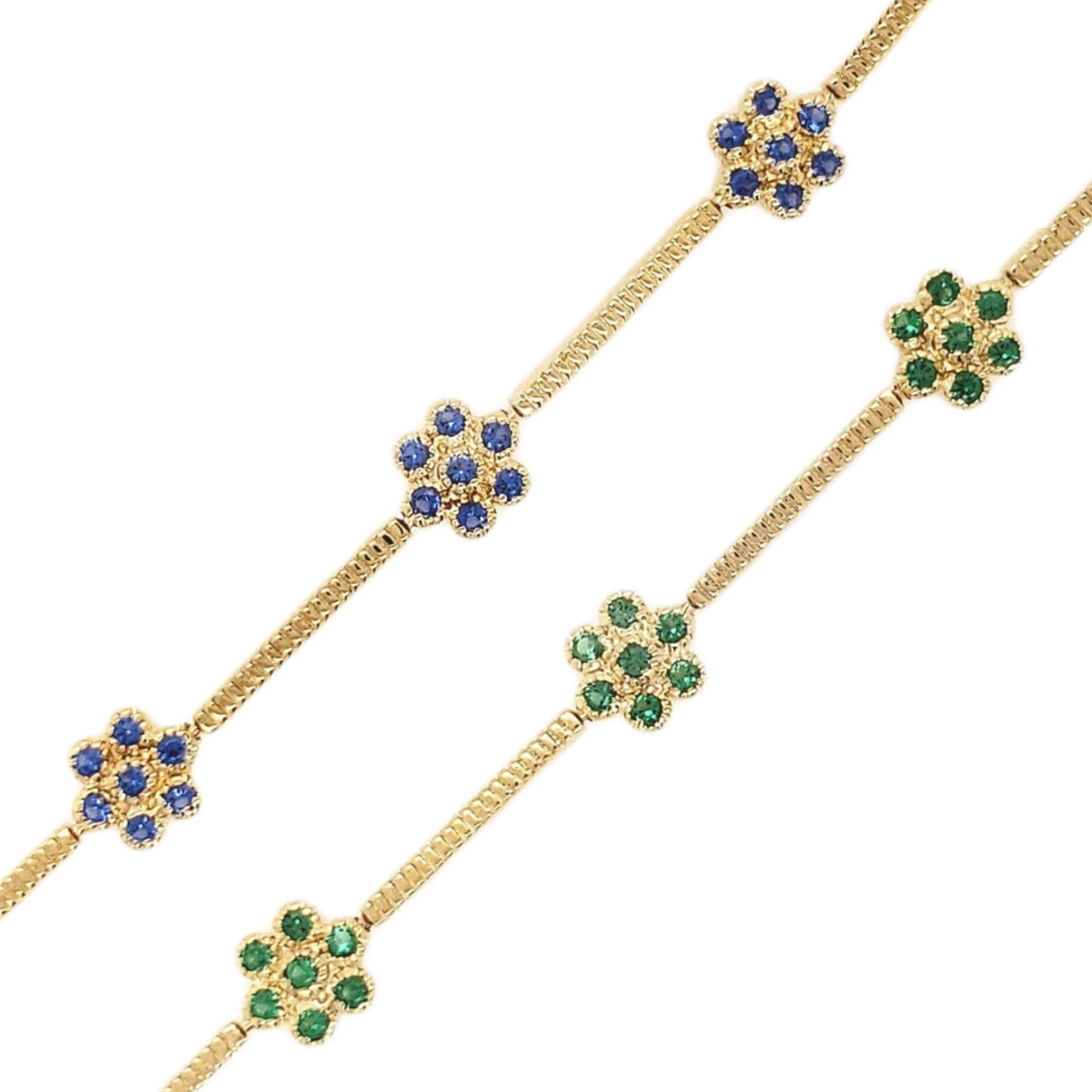 Sterling Silver Gold Plated Colored Stone CZ Flower Bracelet