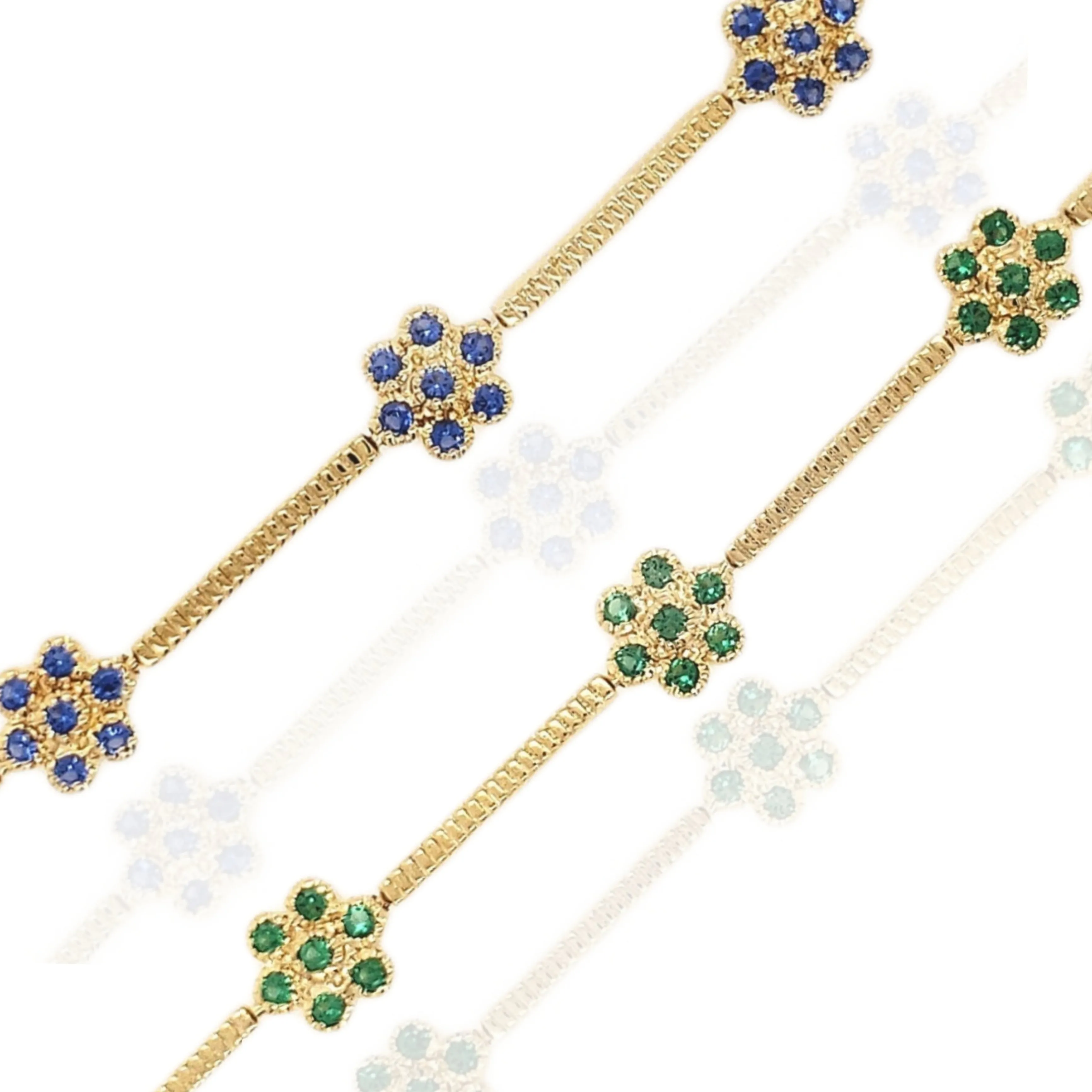 Sterling Silver Gold Plated Colored Stone CZ Flower Bracelet