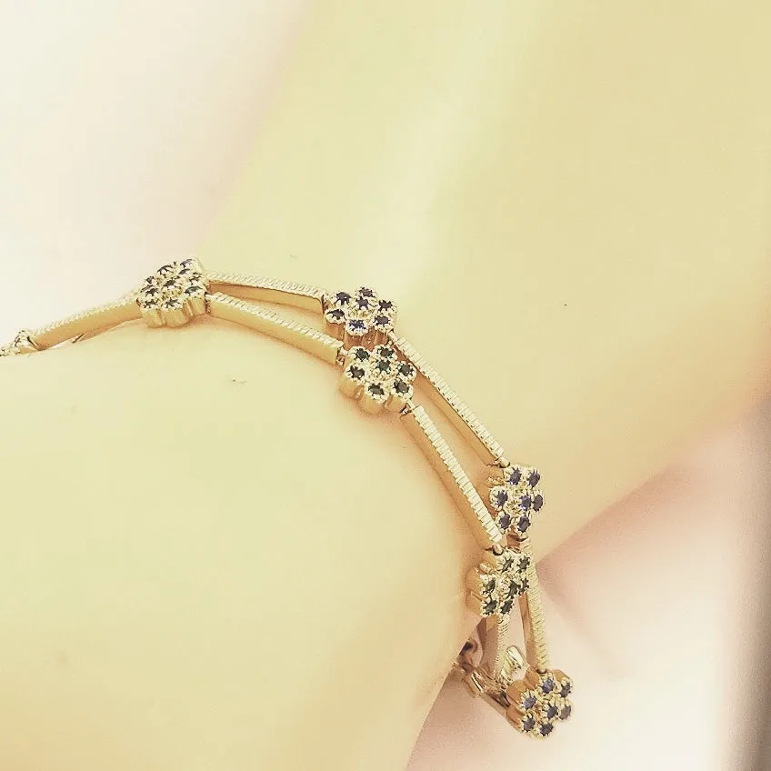 Sterling Silver Gold Plated Colored Stone CZ Flower Bracelet