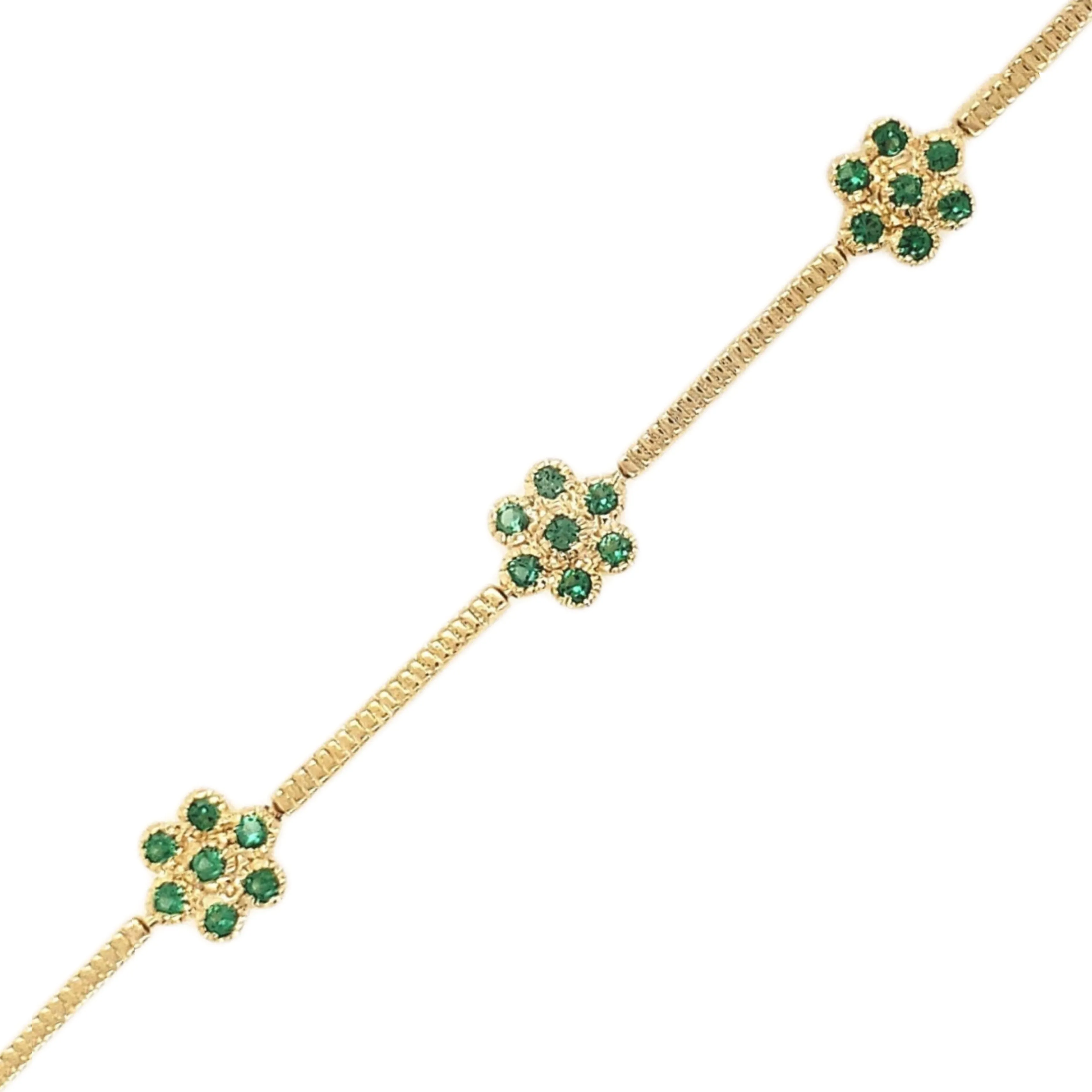 Sterling Silver Gold Plated Colored Stone CZ Flower Bracelet