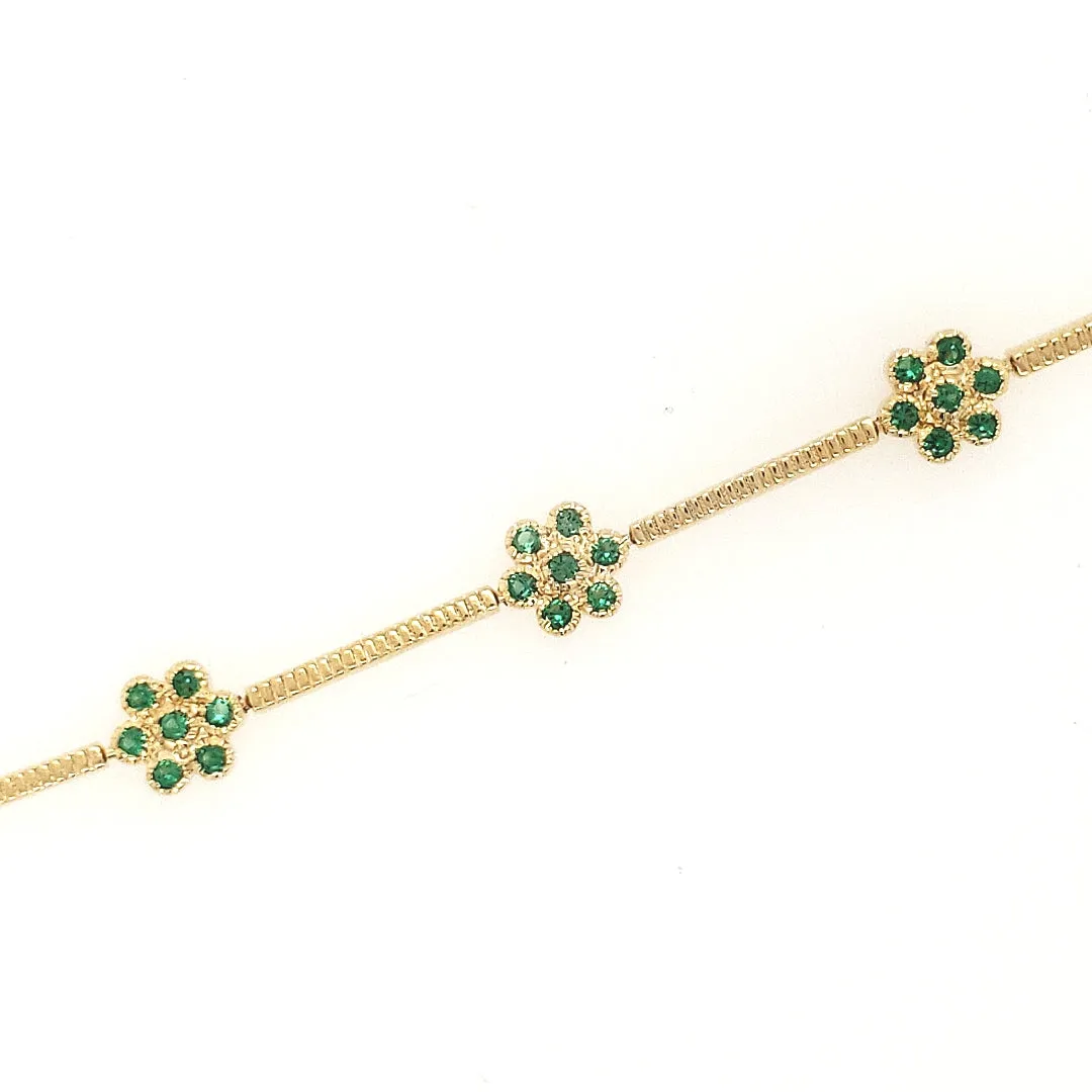Sterling Silver Gold Plated Colored Stone CZ Flower Bracelet