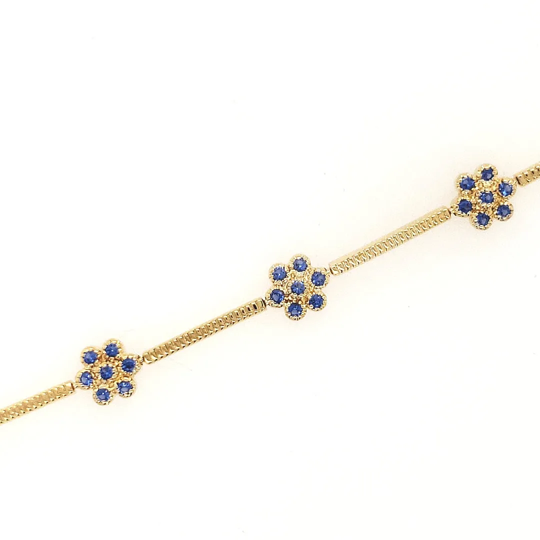 Sterling Silver Gold Plated Colored Stone CZ Flower Bracelet
