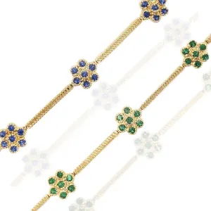 Sterling Silver Gold Plated Colored Stone CZ Flower Bracelet