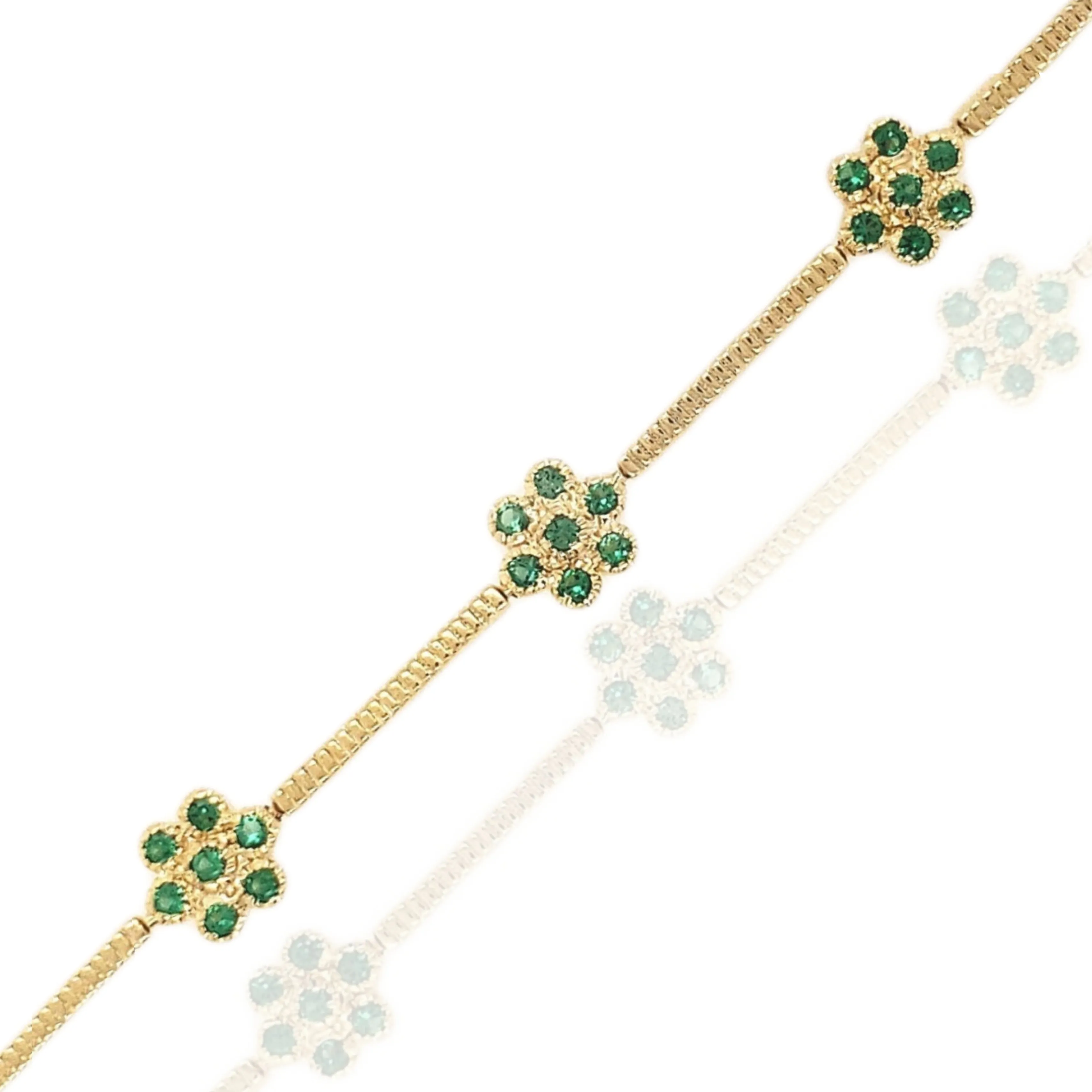 Sterling Silver Gold Plated Colored Stone CZ Flower Bracelet